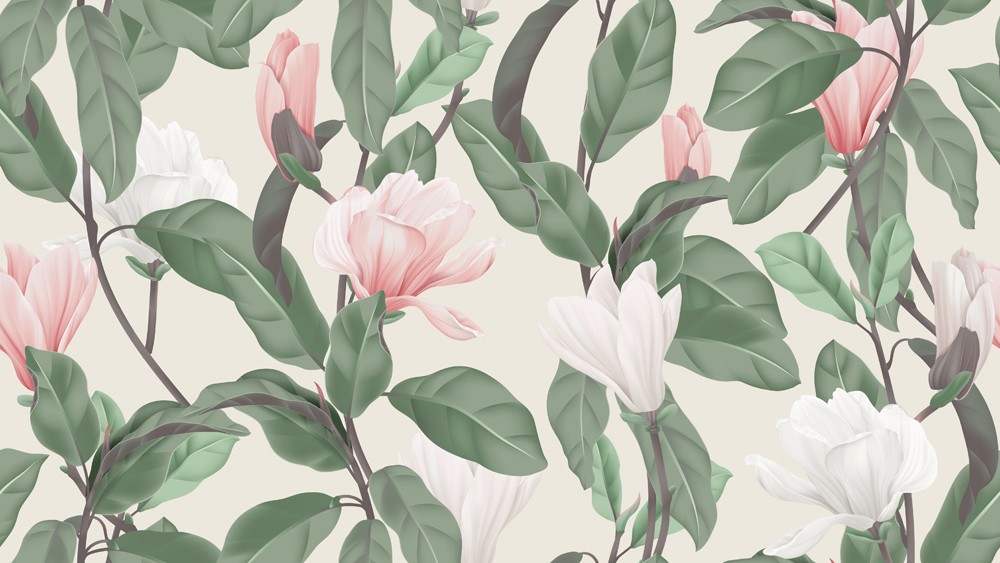 Kwiatowy wzór, różowe i białe kwiaty magnolii