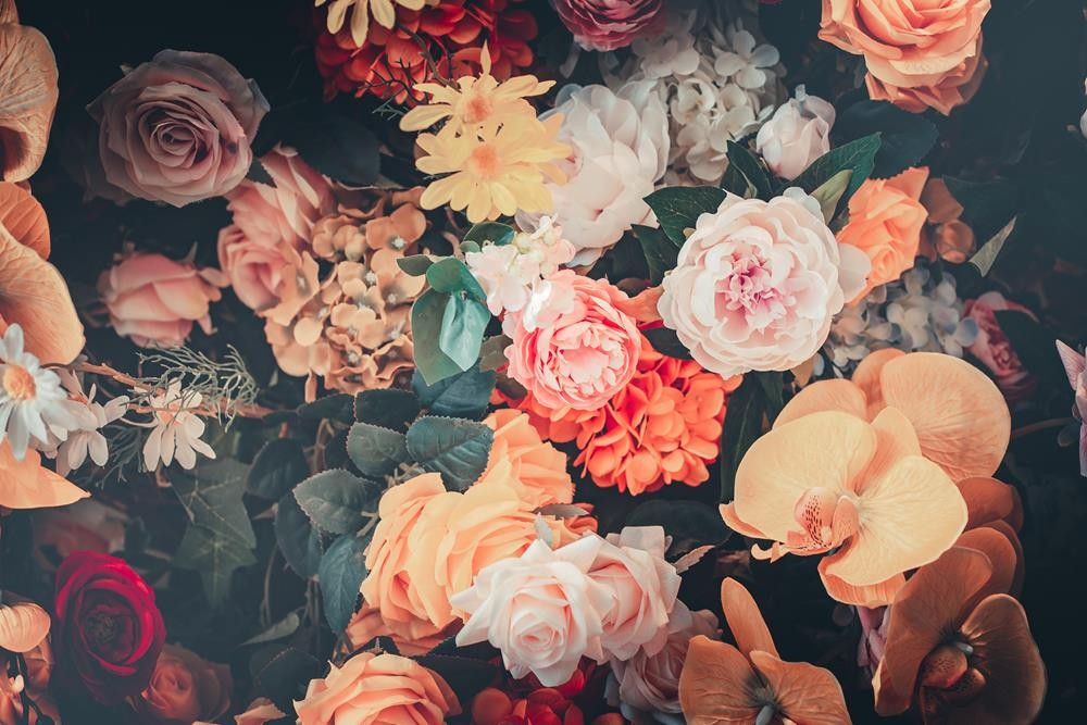 Storczyki i róże w stylu vintage