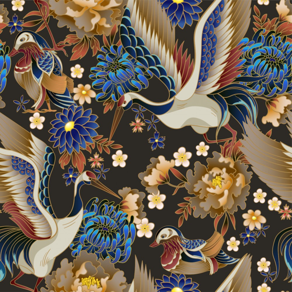 Orientalne ptaki i kwiaty