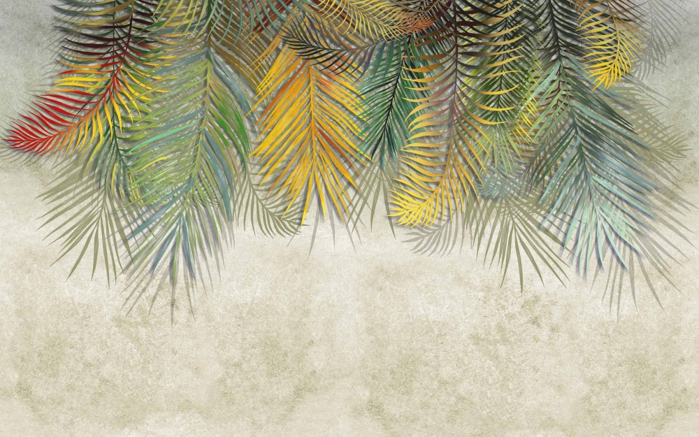 Kolorowe tropikalne liście na teksturowanej ścianie