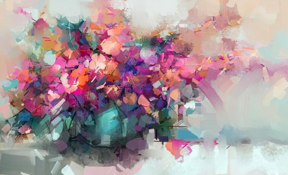 Kolorowe kwiaty w wazonie abstrakcja 