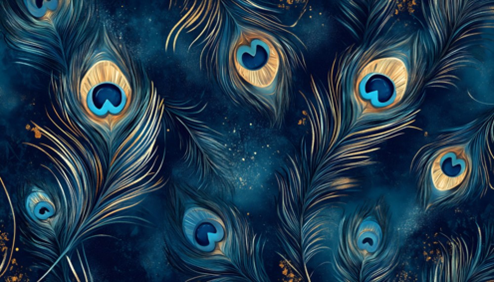 Turkusowe pawie pióra z akcentami złota