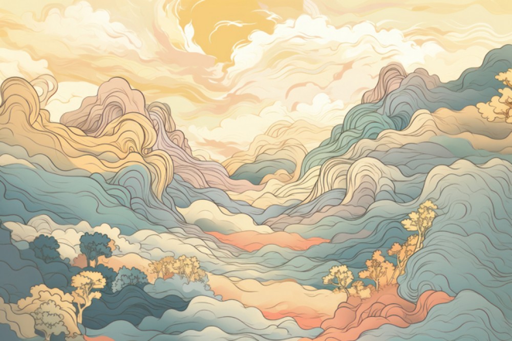 Wzgórza i chmury w stylu secesji