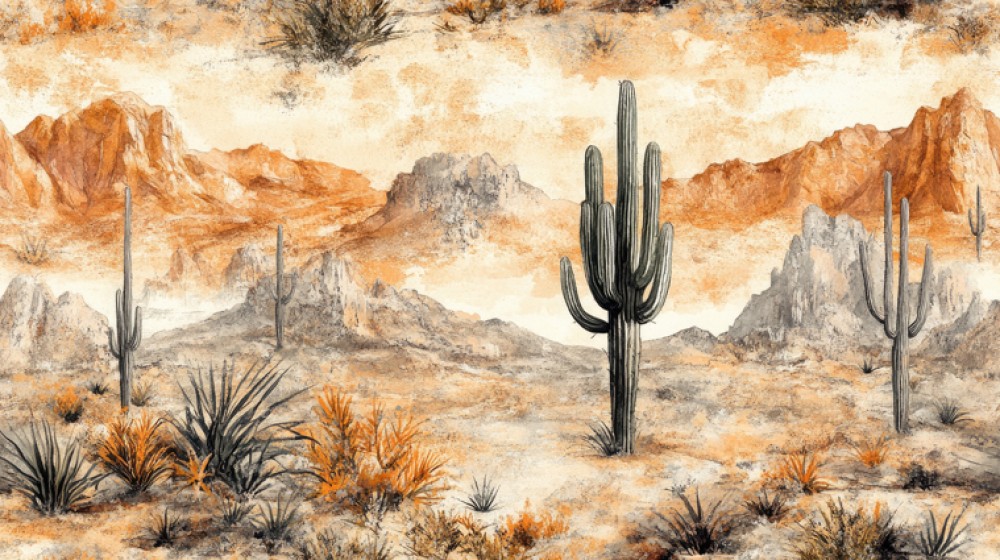 Pustynny krajobraz Ameryki Południowej z kaktusami