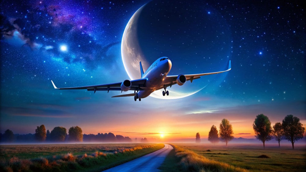 Samolot na nocnym niebie