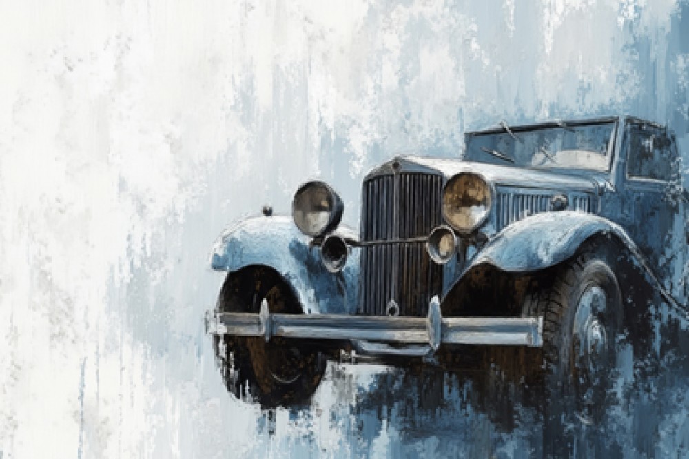 Klasyczny samochód w odcieniach szarości i błękitu