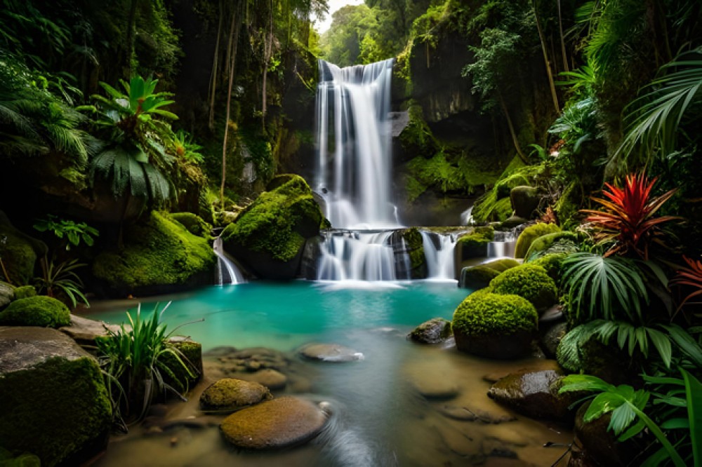 Błękitny wodospad w tropikalnym lesie