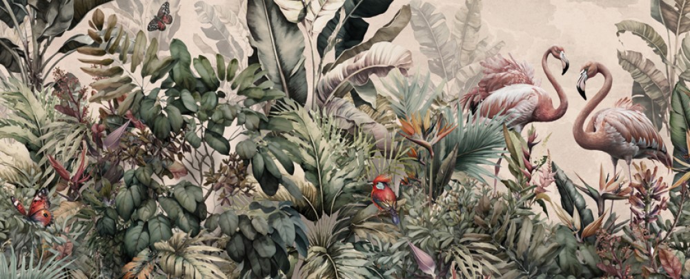 Flamingi i roślinność dżungli