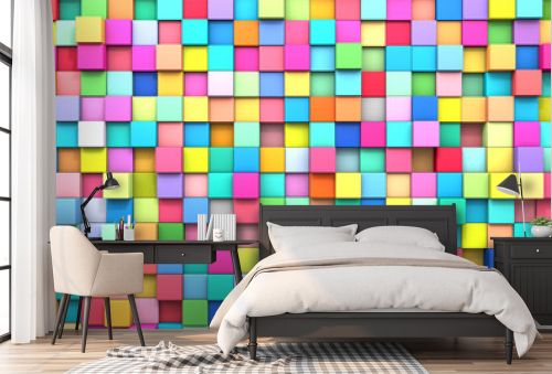 3D rendering abstract background of multi-colored cubes