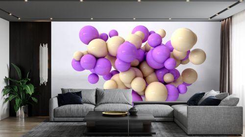 Lots of yellow and purple balls interact like molecules
