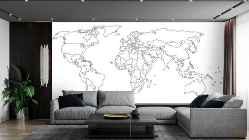 Simple outline of world map on transparent background 