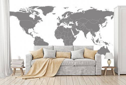 Detailed world map with borders of states. Isolated world map. Isolated on white background. Vector illustration.