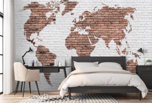 Brick map of the world on brick wall background