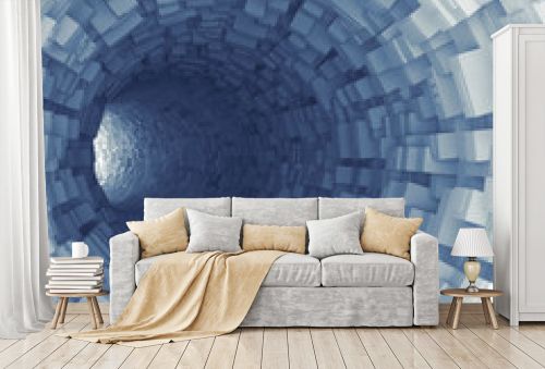 Blue tunnel with technological extruded segments