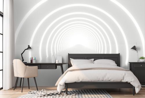 Abstract white light tunnel architecture background. 3d render.