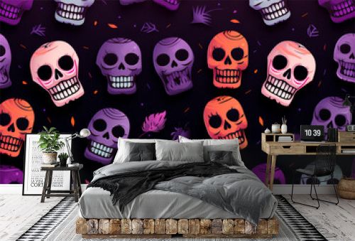 Human skull for Halloween pattern. Background, wallpaper. AI Generation