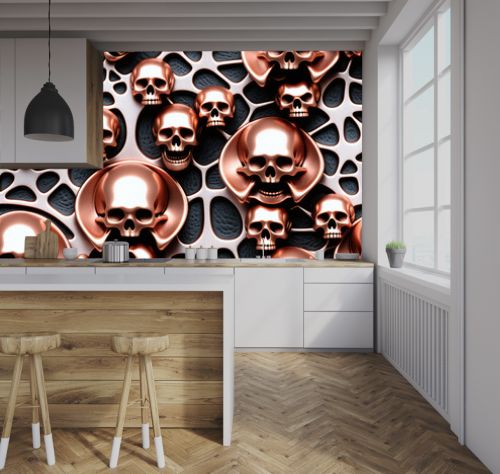 Metallic Skulls. Seamless pattern. Digital illustration.