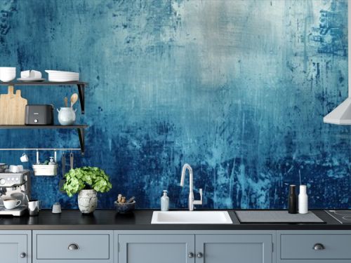 Textured blue and grey abstract background with distressed paint strokes.