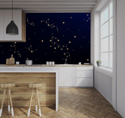 Constellation Map. Mystic Cosmic Sky with Many Stars. Gradient Blue Galaxy Pattern. Astronomical Print. Vector Milky Way Background.
