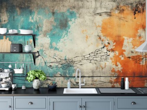 Create a distressed abstract background with cracked concrete and graffiti tags.