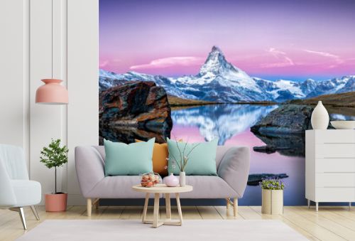 Stellisee in der Schweiz mit Matterhorn im Hintergrund Panorama