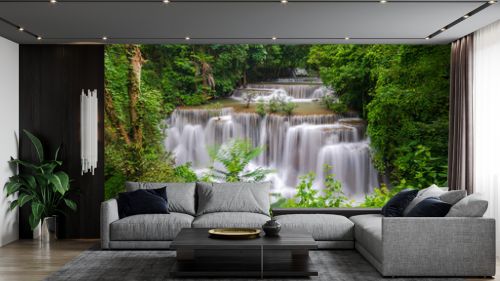 Beautiful waterfall in deep forest, Huay Mae Kamin Waterfall in Kanchanaburi Province, Thailand