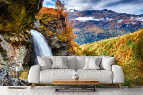 Beautifull waterfall in autumn scenery