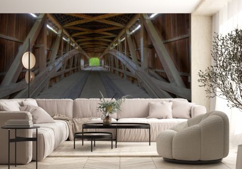 Interior of Cox Ford Covered Bridge in Indiana, United States