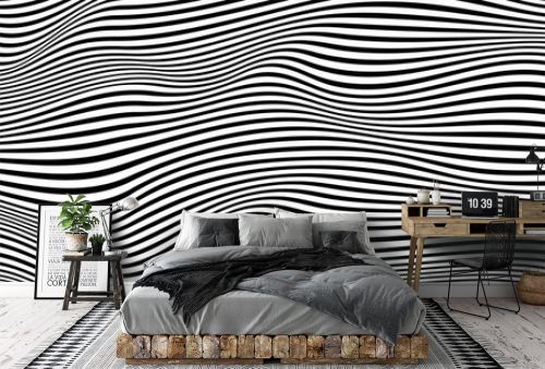 Simple wavy background. Vector illustration of striped pattern with optical illusion, op art. Long horizontal banner.