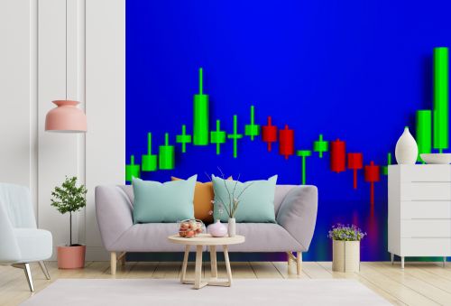 Green candle stick and red candle stick graph chart, concept of investment, trend indicator for stock market, success and bullish analysis in technology, 3d render.