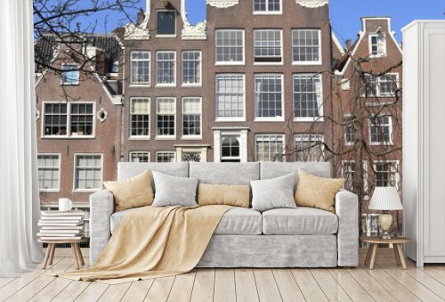 Amsterdam Begijnhof Courtyard View with Historic Brick House Facades, Netherlands