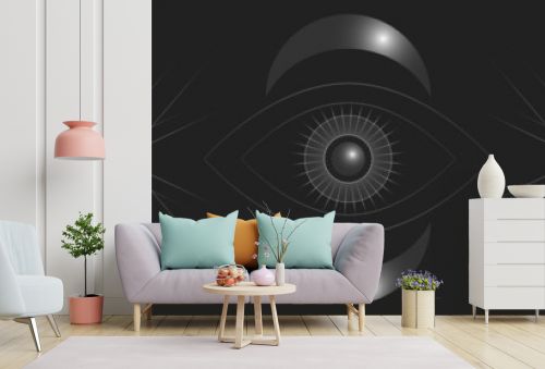 Abstract mystical shapes on a black background. Esoteric symbols, imitation of planets. Vector