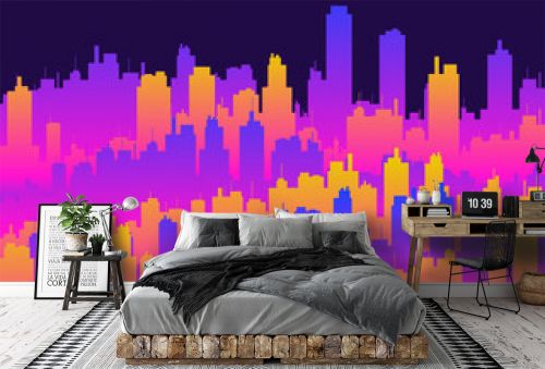 Gradient outline of the city on a dark background. Horizontal panorama of the city. City skyline for print, posters and promotional materials. Vector illustration