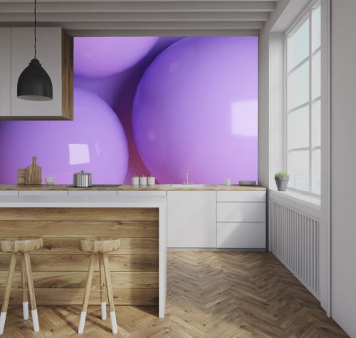 3D illustration of purple violet spherical balls colliding used for background, wallpaper