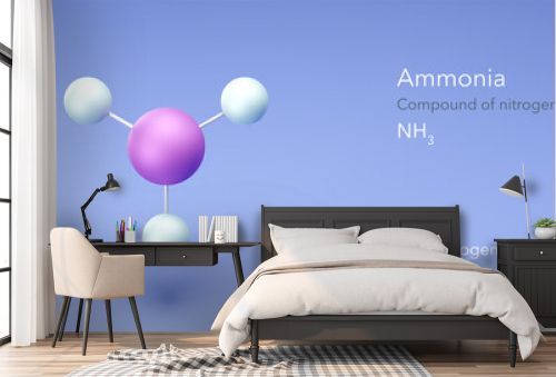 ammonia, compound nitrogen hydrogen, molecular structures, 3d model, Structural Chemical Formula and Atoms with Color Coding