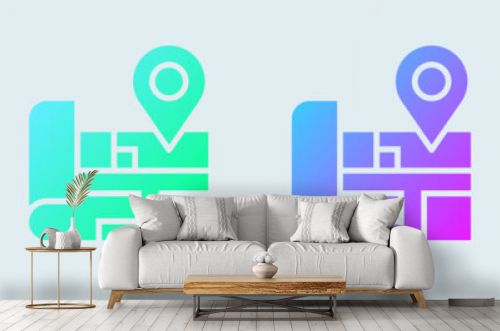 Maps solid icon in gradient colors. Location pin signs vector illustration.