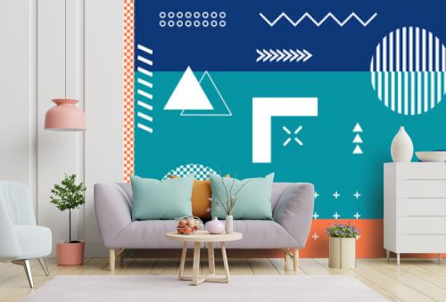 Geometric Memphis Design. Modern abstract background. Colorful Trend Neo Memphis geometric pattern. Good for poster, card, invitation, flyer, cover, banner, placard, brochure.
