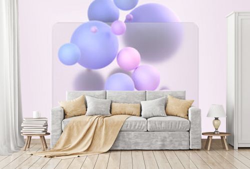 Glassmorphism style composition 3d render. Frosted glass plate with blur effect and colorful spheres on background. Translucent acrylic rectangle panel, ui design for web interface