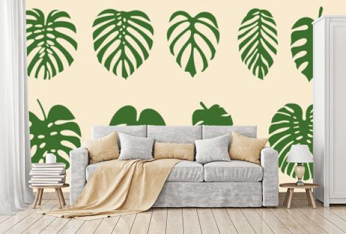 Tropical Palm Green Branch Leaves set collection
