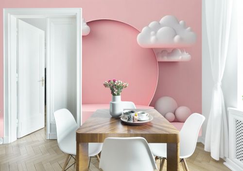 pink and cloud 3D flat podium for product display, ai generated