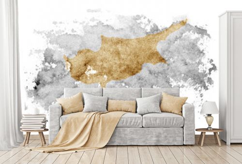 Cyprus, Cypriot flag background painted on white paper with watercolor.