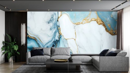 Luxury pastel blue, gold and white pattern of marble. background with texture for product design. Generative AI.
