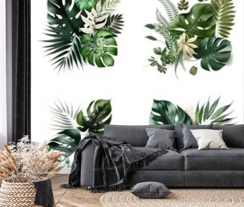 Summer Tropical Leaves Design Minimalism, Modern Flowers And Leaves Created With Generative Ai Technology