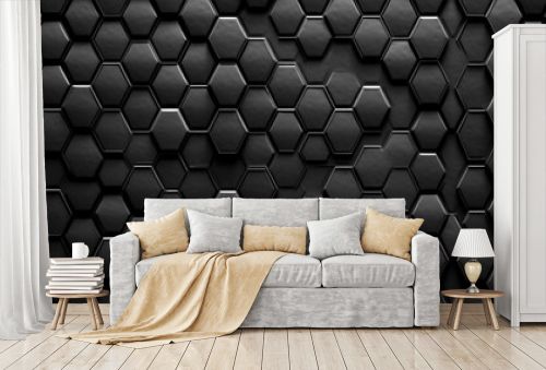 A background created with black, hexagonal shapes. Generative Ai