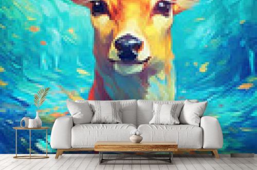 Anime Art Style Deer Swimming In The Water Cute And Colorful Generative Ai Digital Illustration Part#030623