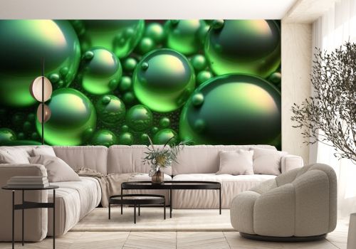 Green pearl background. Color bubbles. Pearl background. Generative ai