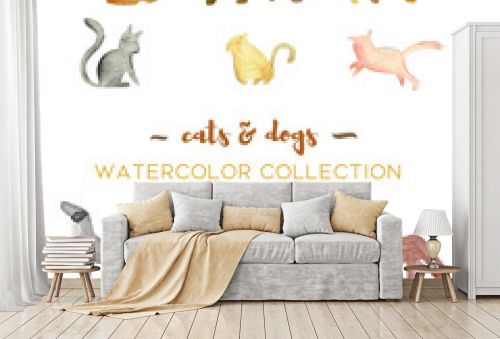 Vector cats and dogs watercolor collection