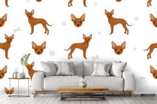 Russian toy terrier shorthaired seamless pattern. Different poses, coat colors set