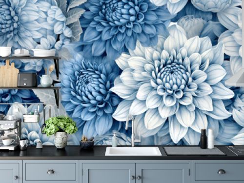 illustration spring flower seamless blue background vintage floral pattern design leaf. Generative AI.