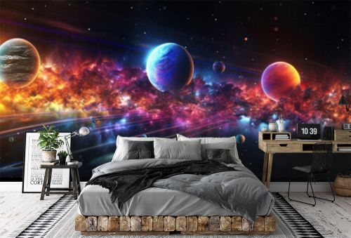 banner. Space galaxy background with planet and asteroids, universe texture, stars. generative ai, ai, generative